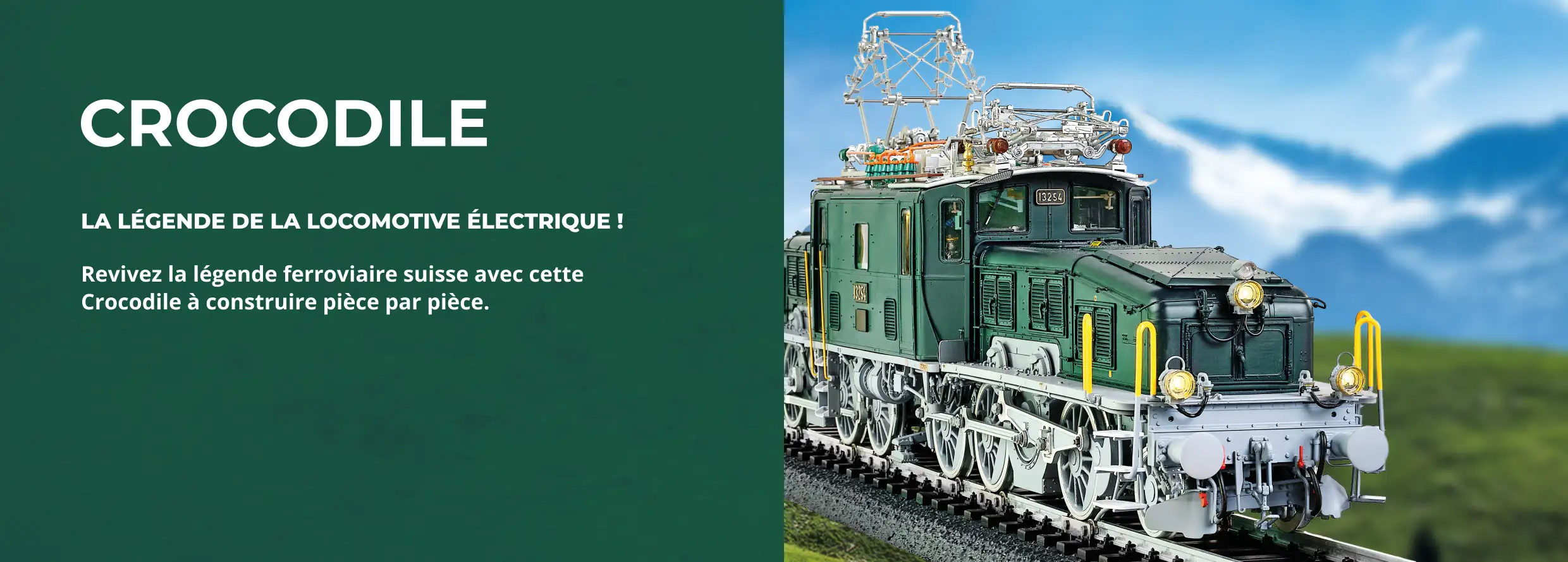 Crocodile - La légende de la locomotive électrique ! Revivez la légende ferroviaire suisse avec cette Crocodile à construire pièce par pièce. Je fonce, nouvel onglet